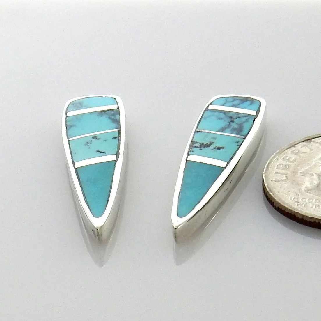 Sterling Silver Blue Turquoise Inlay Post Earrings