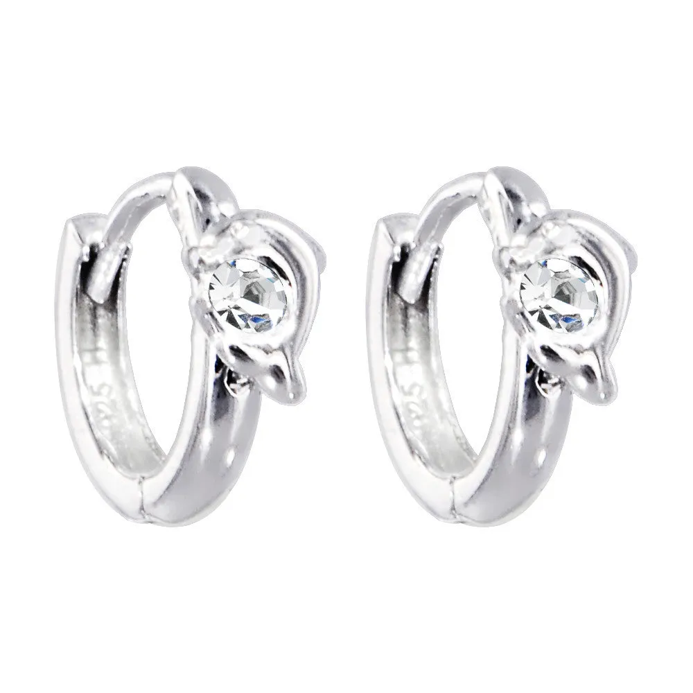 Sterling Silver Cubic Zirconia DOLPHIN Huggy Hoop Earrings