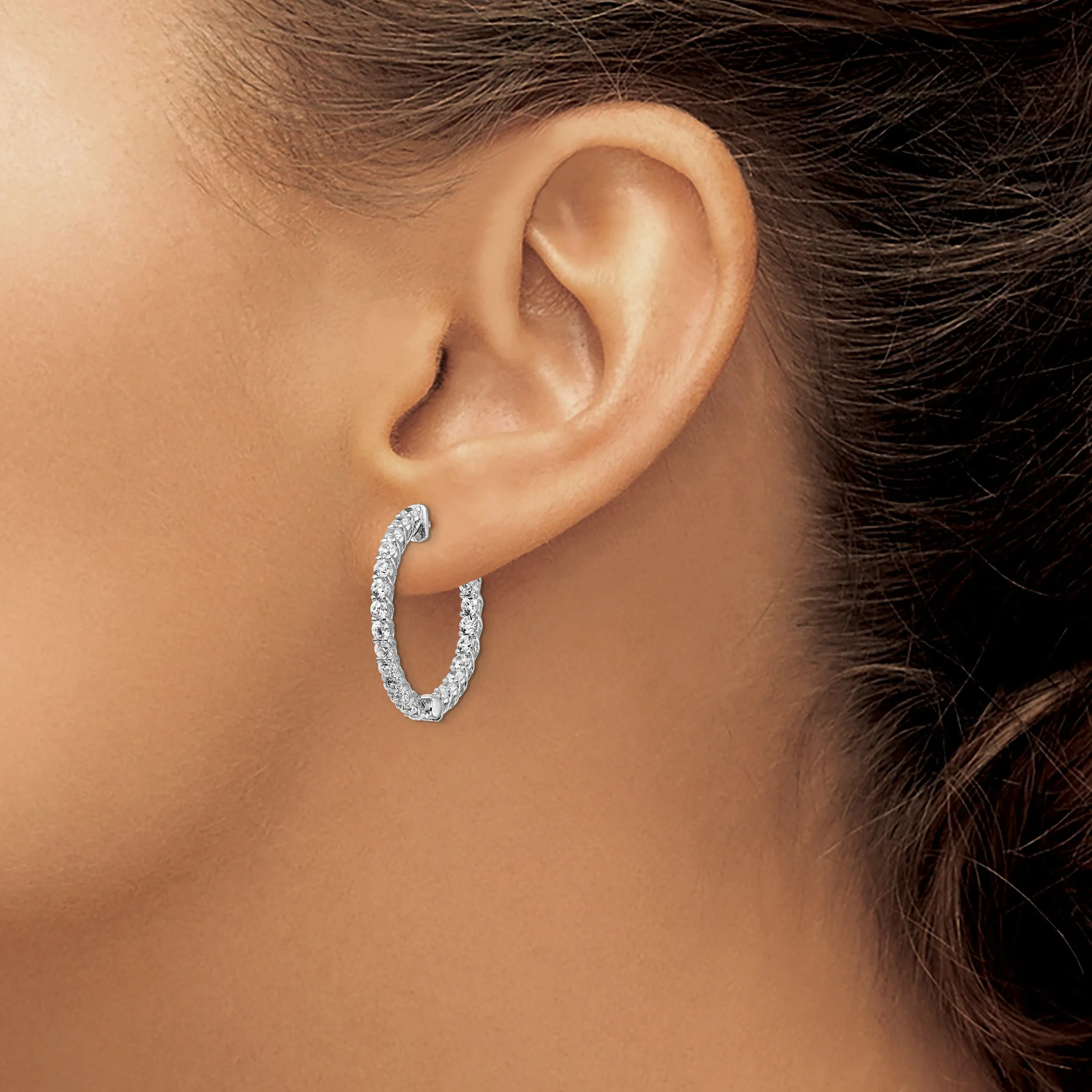 Sterling Silver CZ Hoop Earrings