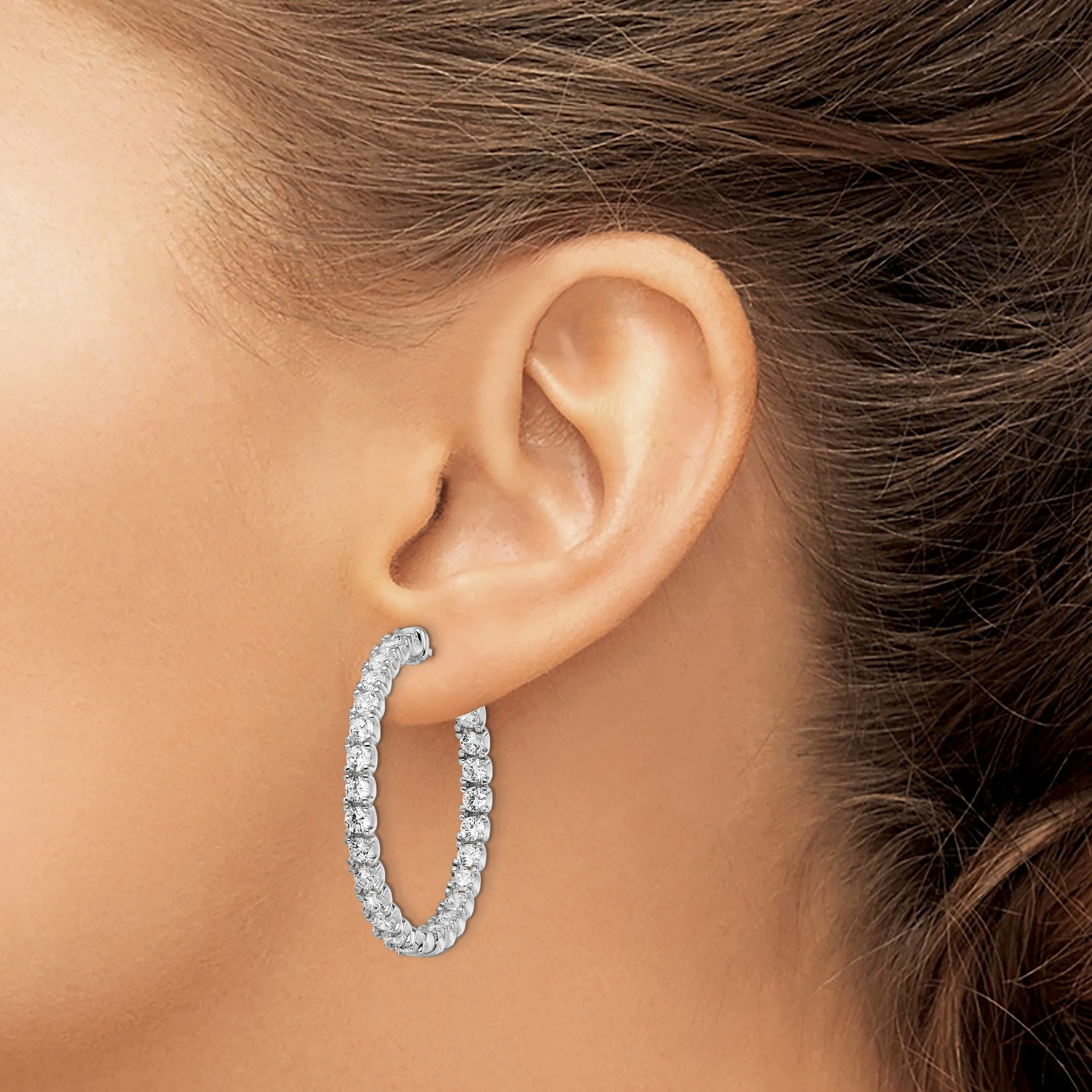 Sterling Silver CZ Hoop Earrings