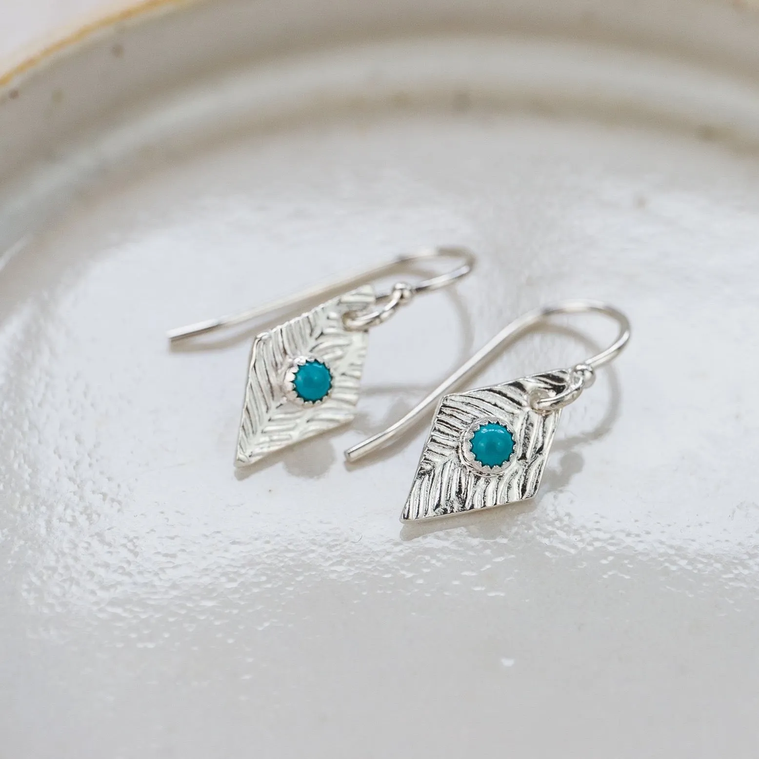Sterling Silver Diamond and Turquoise Earrings
