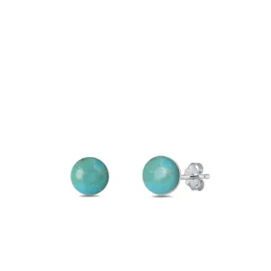 Sterling Silver Fashion Cute  Round Turquoise Stud Earrings .925 New