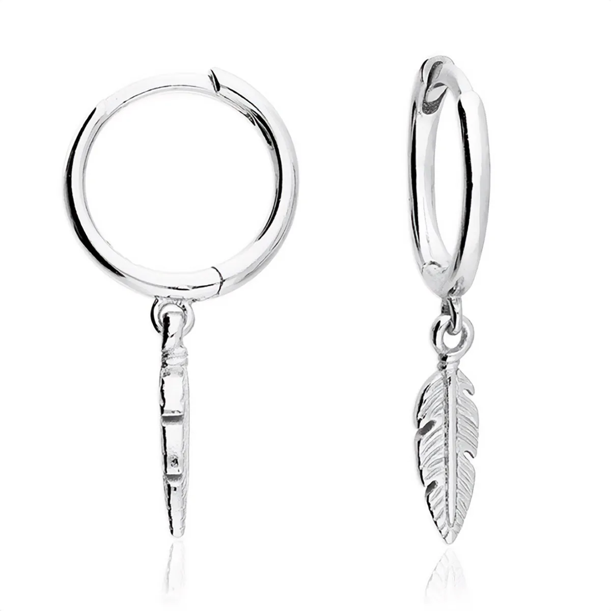 Sterling Silver Feather Charm Hoop Earrings