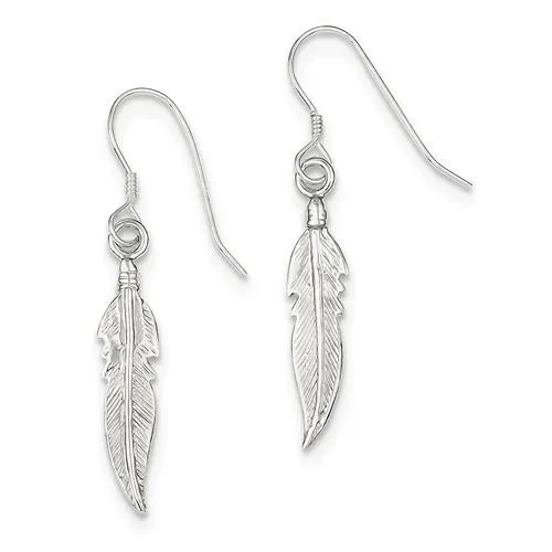 Sterling Silver Feather Dangle Earrings