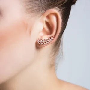 Sterling Silver Feather Ear Cuffs & Climber Earrings - Handmade, CZ Crystals, 18K Gold Plated