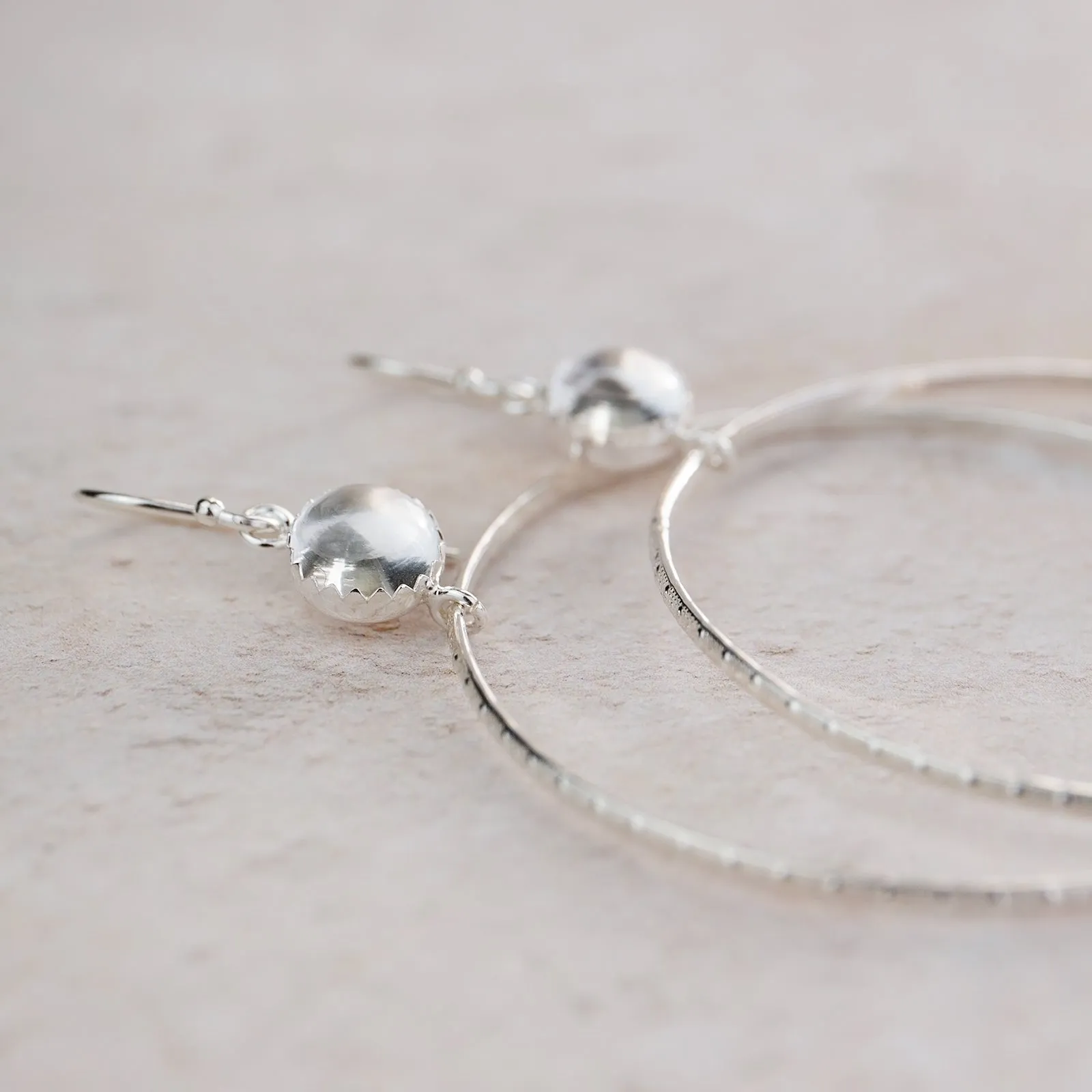 Sterling Silver Gemstone Dot Hoop Earring Crystal Quartz