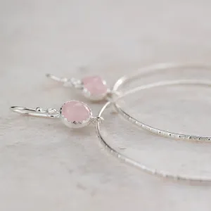 Sterling Silver Gemstone Dot Hoop Earring Rose Quartz