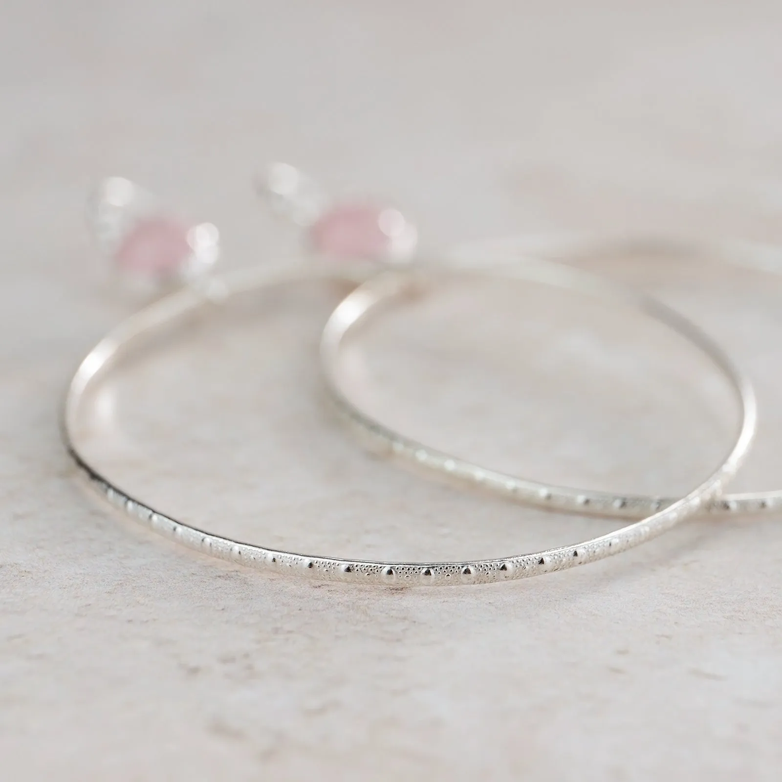 Sterling Silver Gemstone Dot Hoop Earring Rose Quartz
