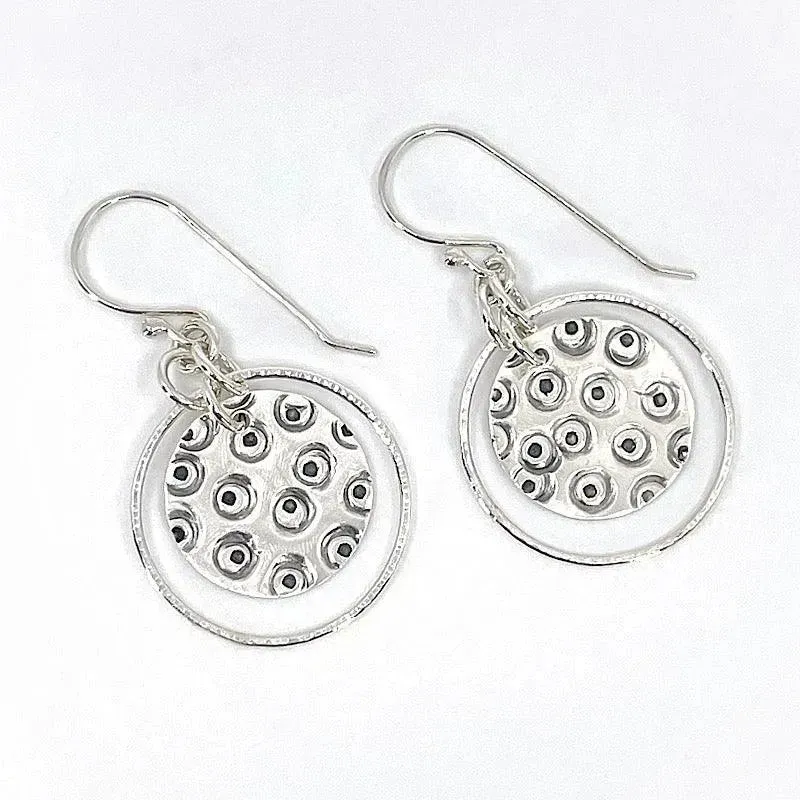 Sterling Silver Hand-Stamped Circles - Hoop Earrings - Lg