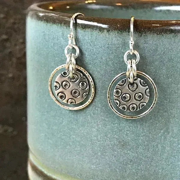 Sterling Silver Hand-Stamped Circles - Hoop Earrings