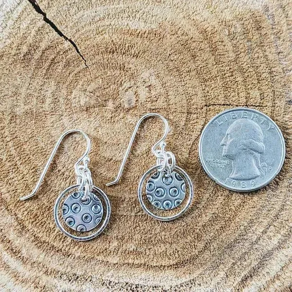 Sterling Silver Hand-Stamped Circles - Hoop Earrings