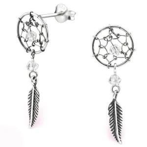 Sterling Silver Hanging Feather Stud Earrings