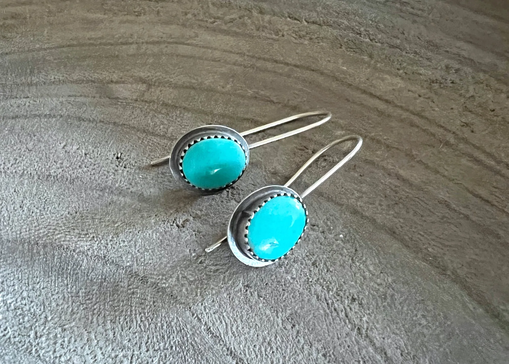 Sterling Silver Kingman Turquoise Silver Drop Earrings - Small No. 2