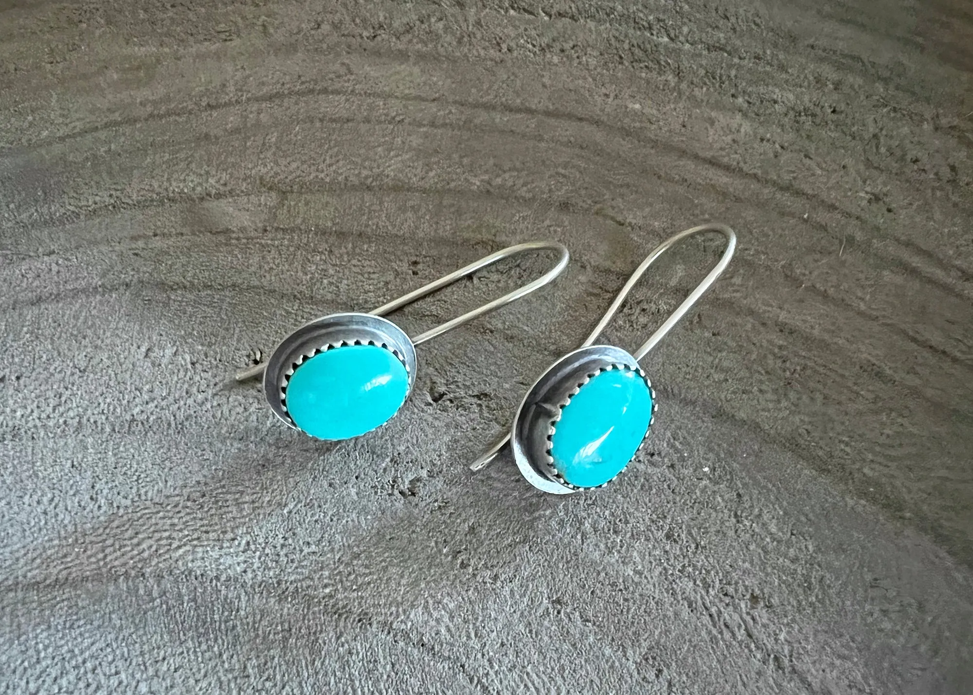 Sterling Silver Kingman Turquoise Silver Drop Earrings - Small No. 2