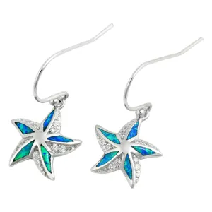 Sterling Silver Mosaic Star Seashell Starfish Earrings Blue Synthetic Opal 925