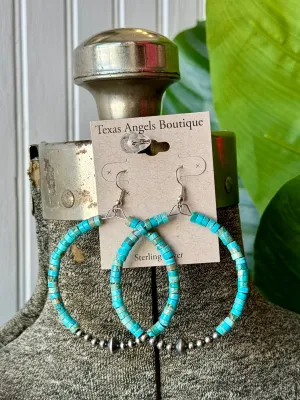 Sterling Silver Navajo Pearls & Genuine Turquoise Hoops