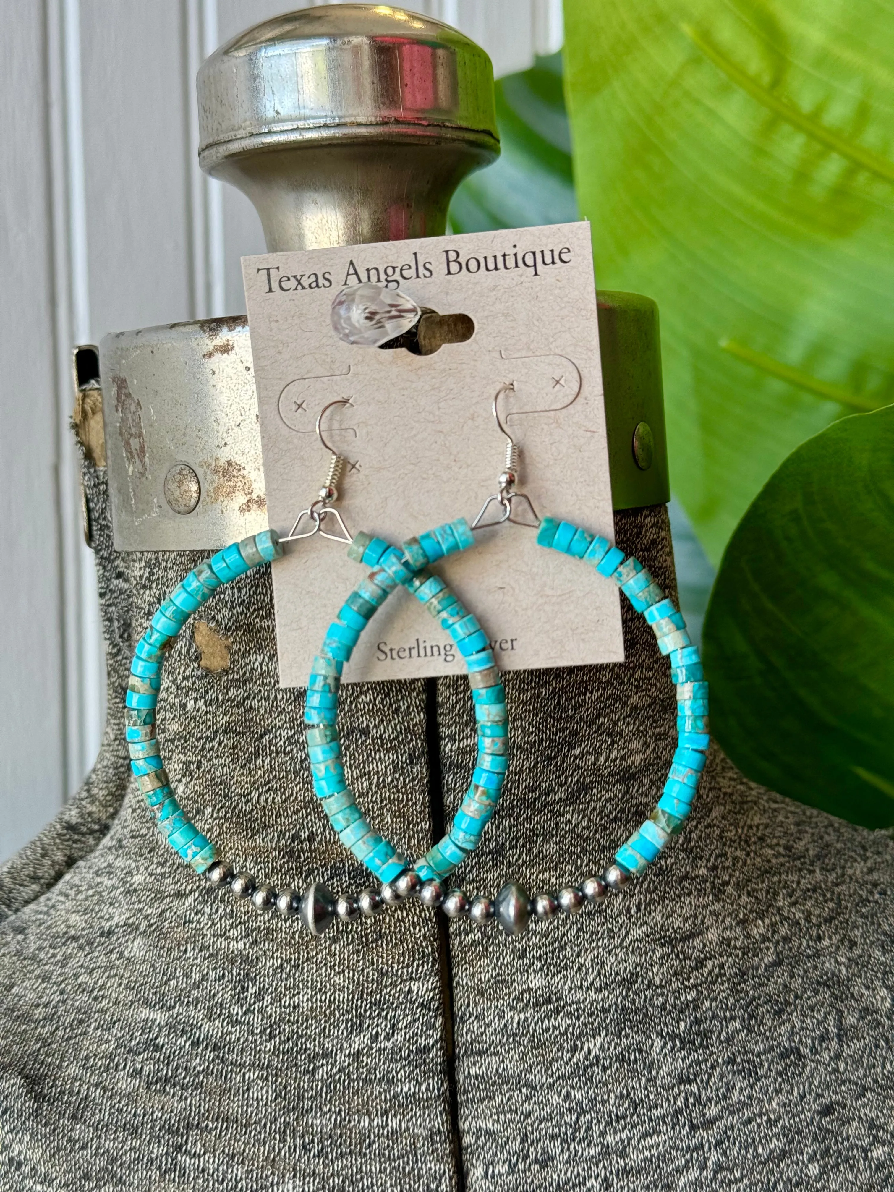 Sterling Silver Navajo Pearls & Genuine Turquoise Hoops