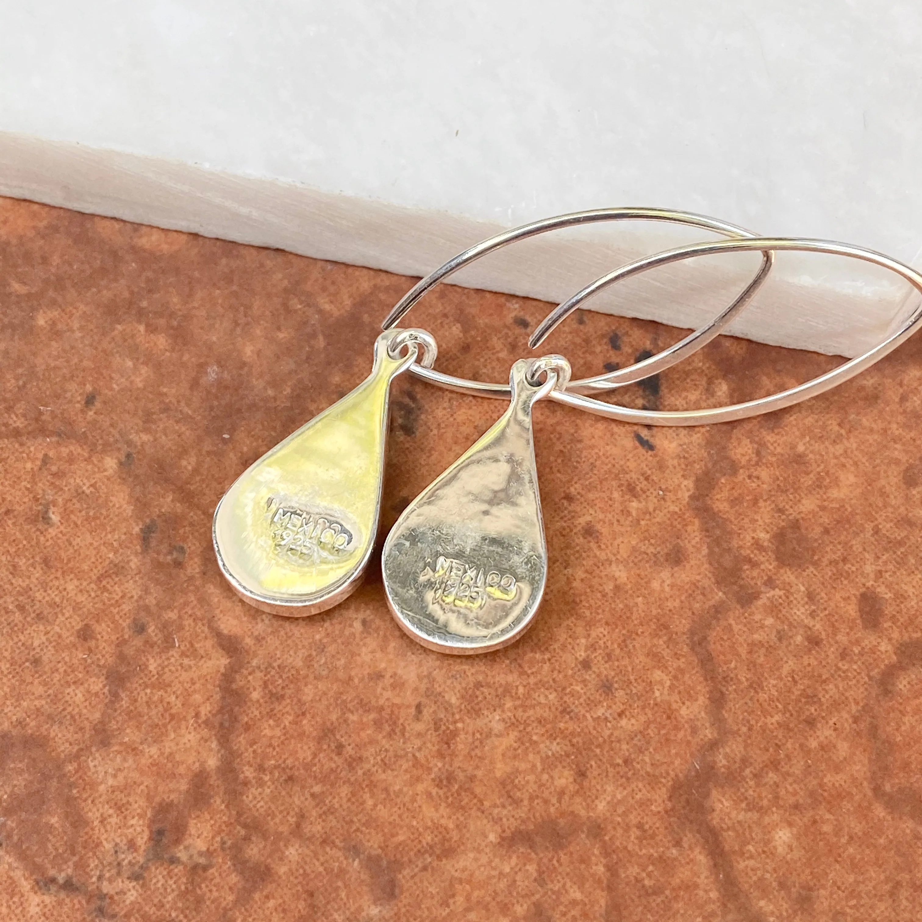 Sterling Silver Pear-Shaped Turquoise Marquise-Shaped Ear Wire Earrings