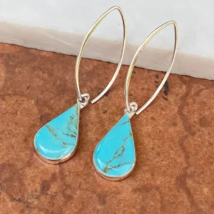 Sterling Silver Pear-Shaped Turquoise Marquise-Shaped Ear Wire Earrings