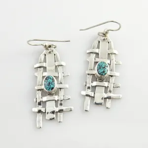 Sterling Silver Spiderweb Turquoise Weave Dangle Earrings
