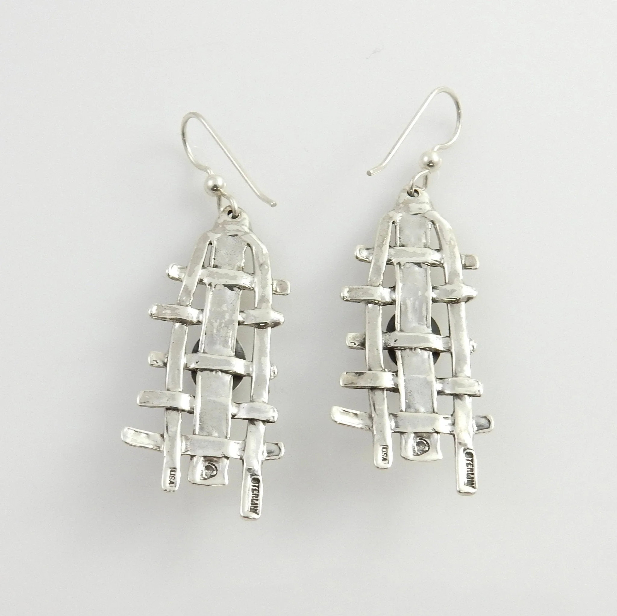 Sterling Silver Spiderweb Turquoise Weave Dangle Earrings