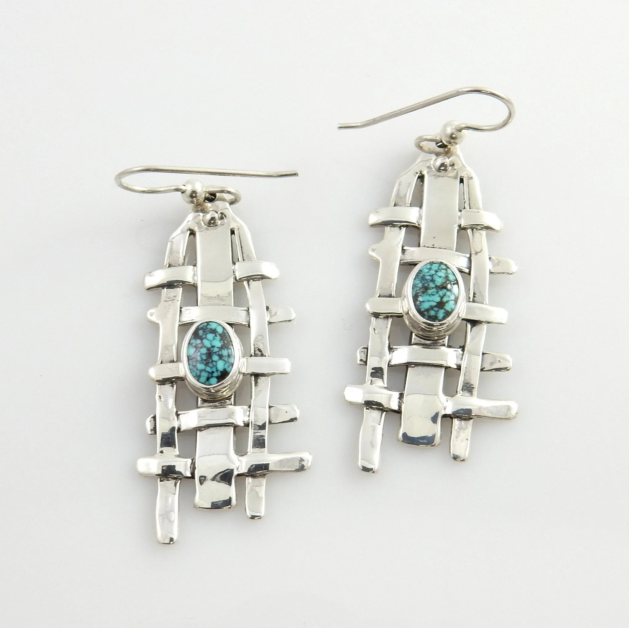 Sterling Silver Spiderweb Turquoise Weave Dangle Earrings
