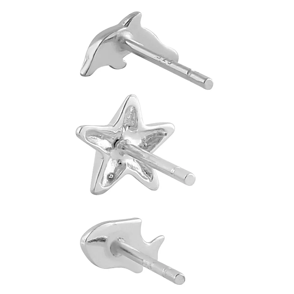 Sterling Silver Starfish & Dolphin Stud Earrings