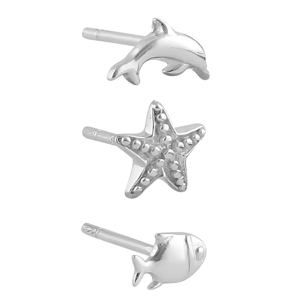 Sterling Silver Starfish & Dolphin Stud Earrings