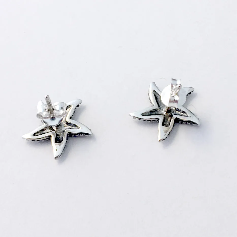 Sterling Silver textured starfish stud earrings-star fish, ocean, tidepool, sea