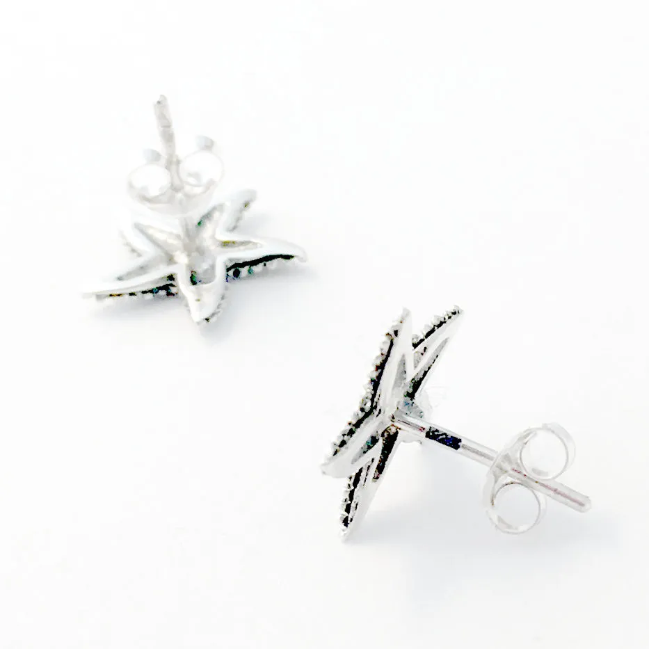 Sterling Silver textured starfish stud earrings-star fish, ocean, tidepool, sea