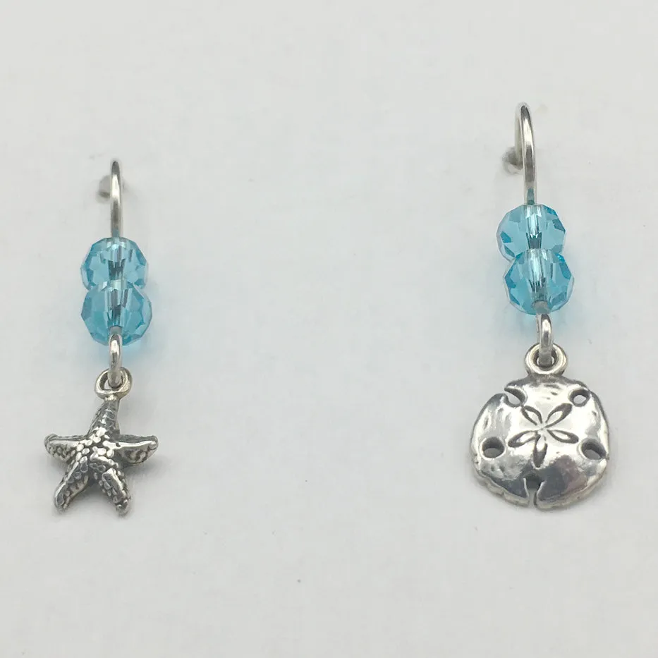 Sterling silver tiny Starfish & sand dollar earrings-ocean-beach-Star Fish, tide pool
