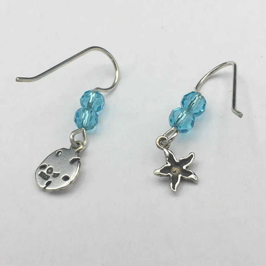 Sterling silver tiny Starfish & sand dollar earrings-ocean-beach-Star Fish, tide pool