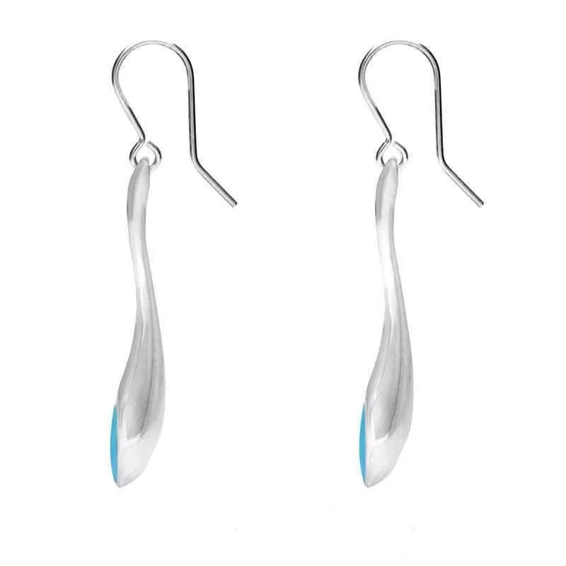 Sterling Silver Turquoise Long Tapered Drop Hook Earrings