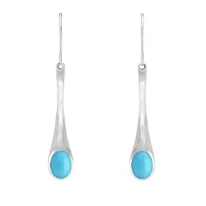 Sterling Silver Turquoise Long Tapered Drop Hook Earrings
