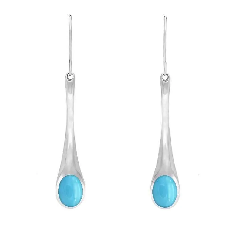 Sterling Silver Turquoise Long Tapered Drop Hook Earrings