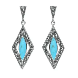 Sterling Silver Turquoise Marcasite Diamond Shaped Earrings
