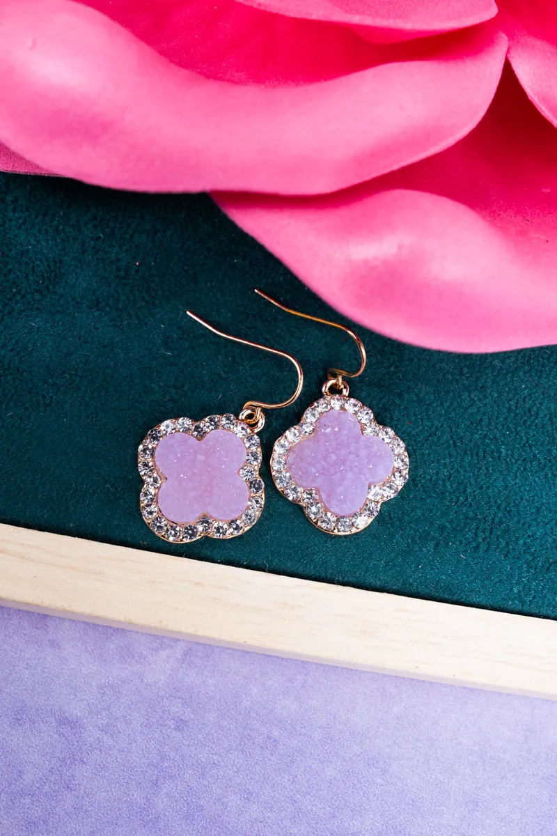 Stunning Smiles Lavender Druzy Quatrefoil Earrings