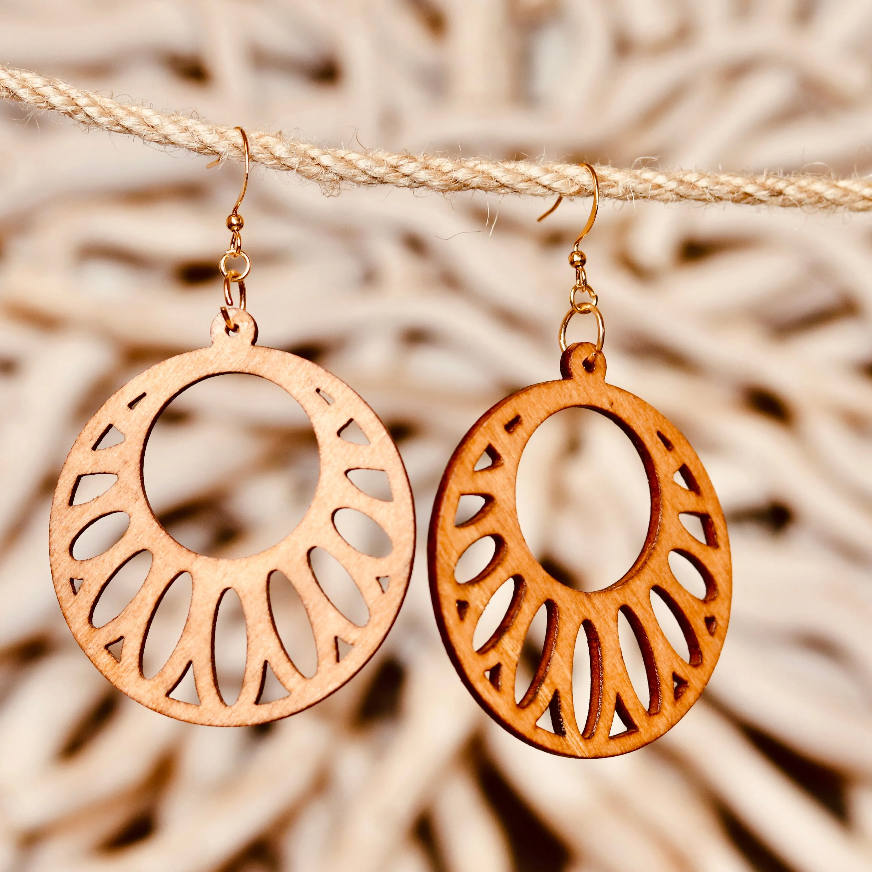 Sunburst Wooden Hoop Earrings – Bold & Radiant