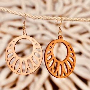 Sunburst Wooden Hoop Earrings – Bold & Radiant