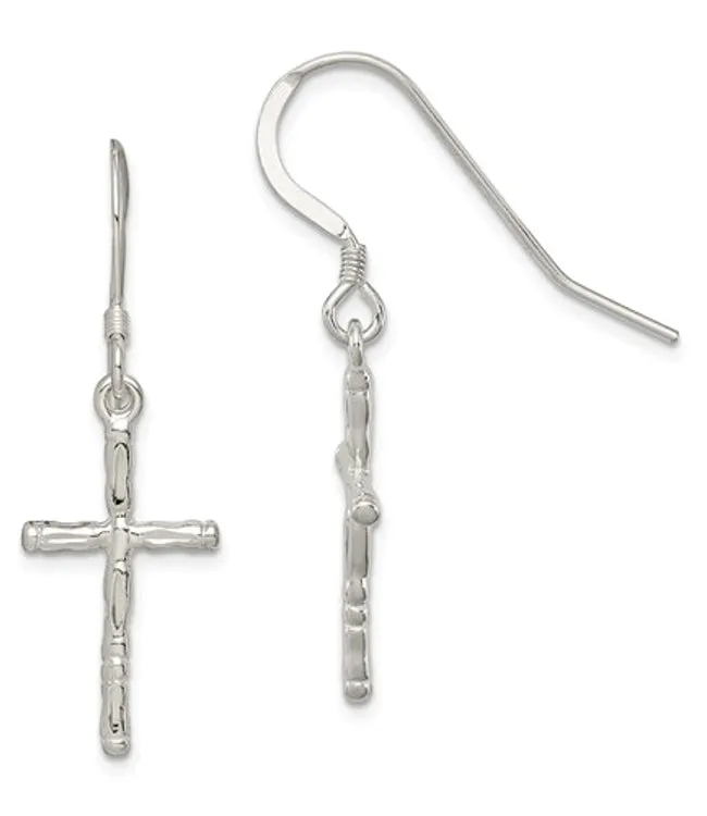 Syndy's Silver Cross French Back Drop Earrings