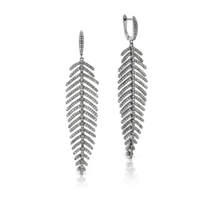 Tara Mikolay Long Diamond Feather Earrings
