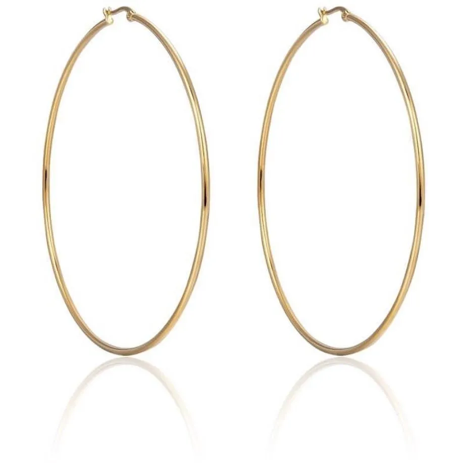 Tarnish Resistant Gold Plated Oval Hoop Earrings - 3 Inch Diameter