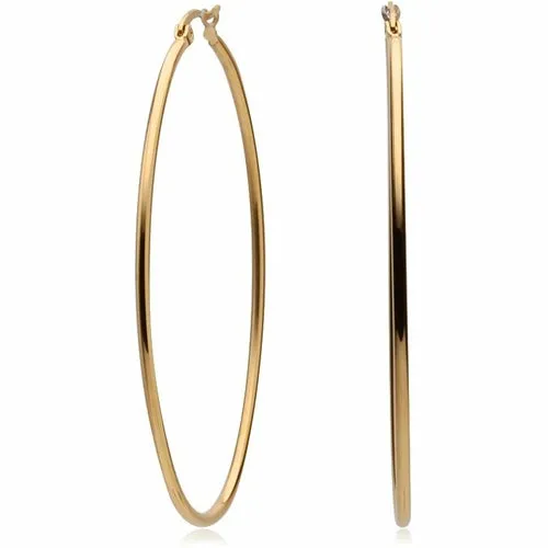 Tarnish Resistant Gold Plated Oval Hoop Earrings - 3 Inch Diameter