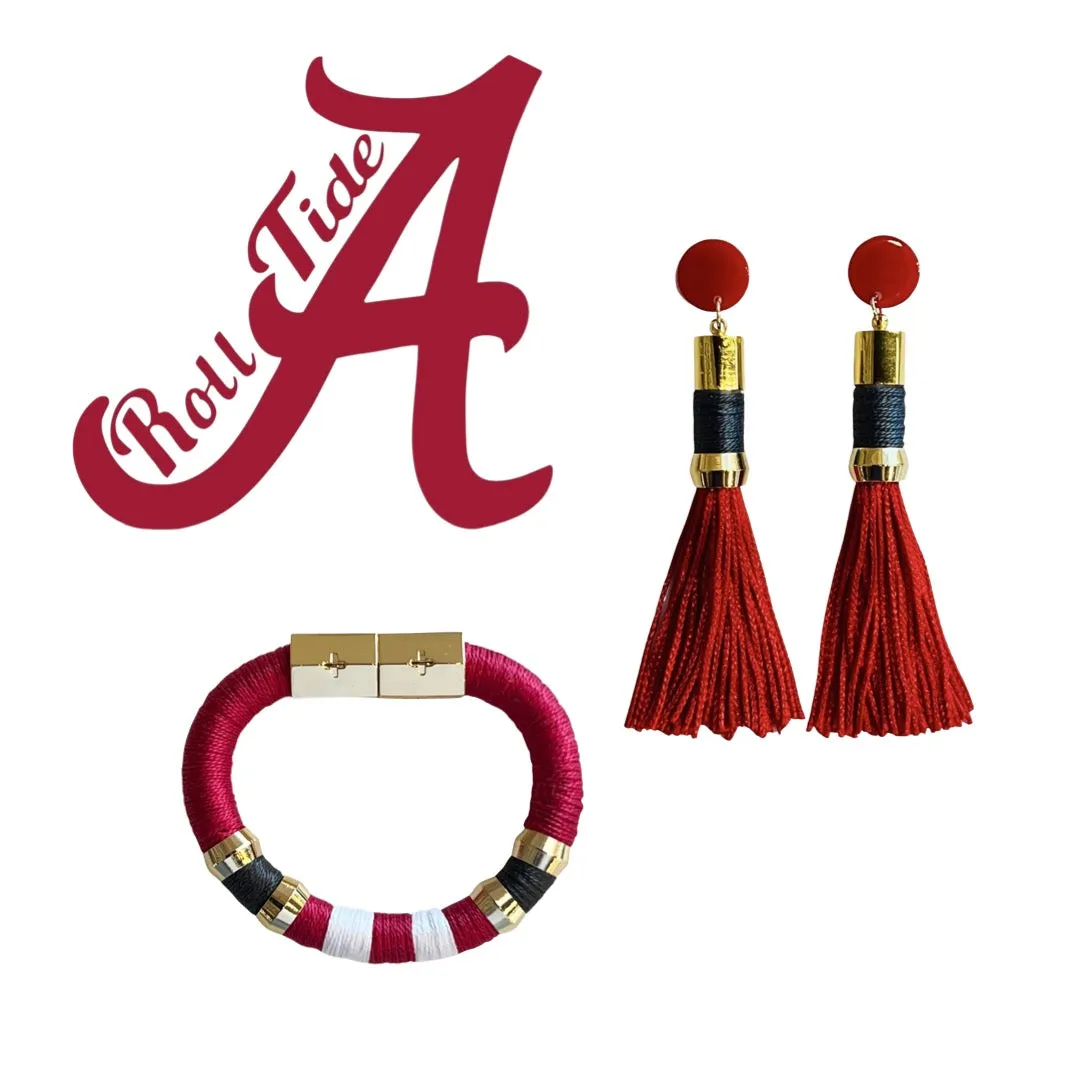 Tassel Earrings Red/Grey