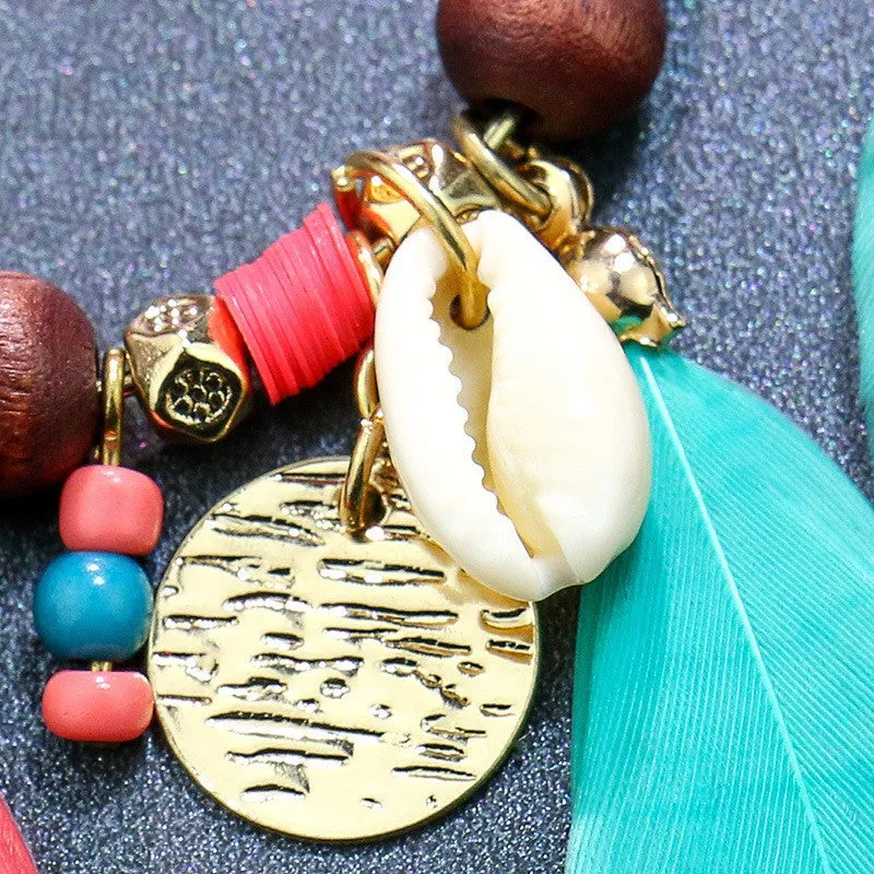 Tassel gold circle feather earrings
