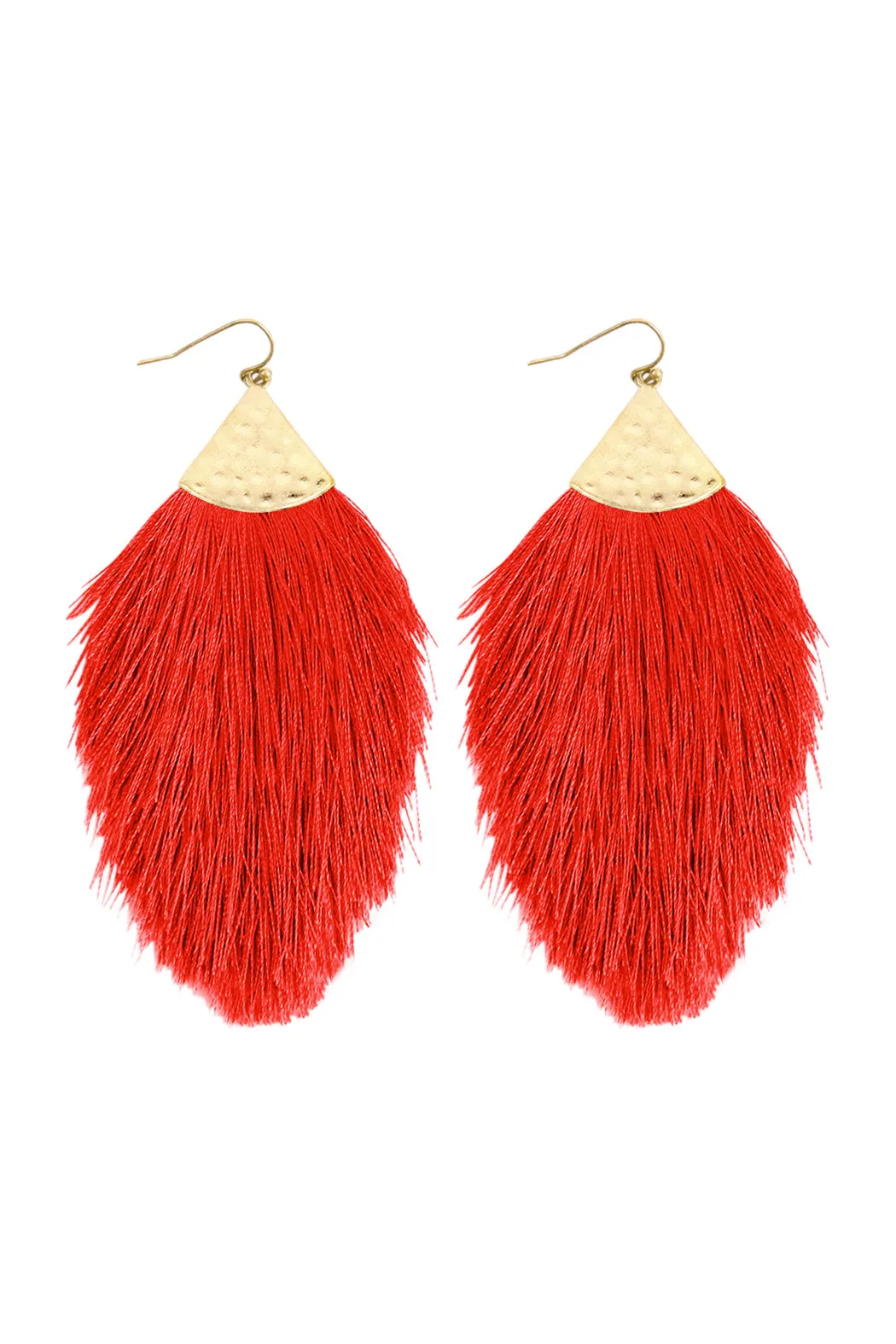 TASSEL WITH HAMMERED METAL HOOK DROP EARRINGS