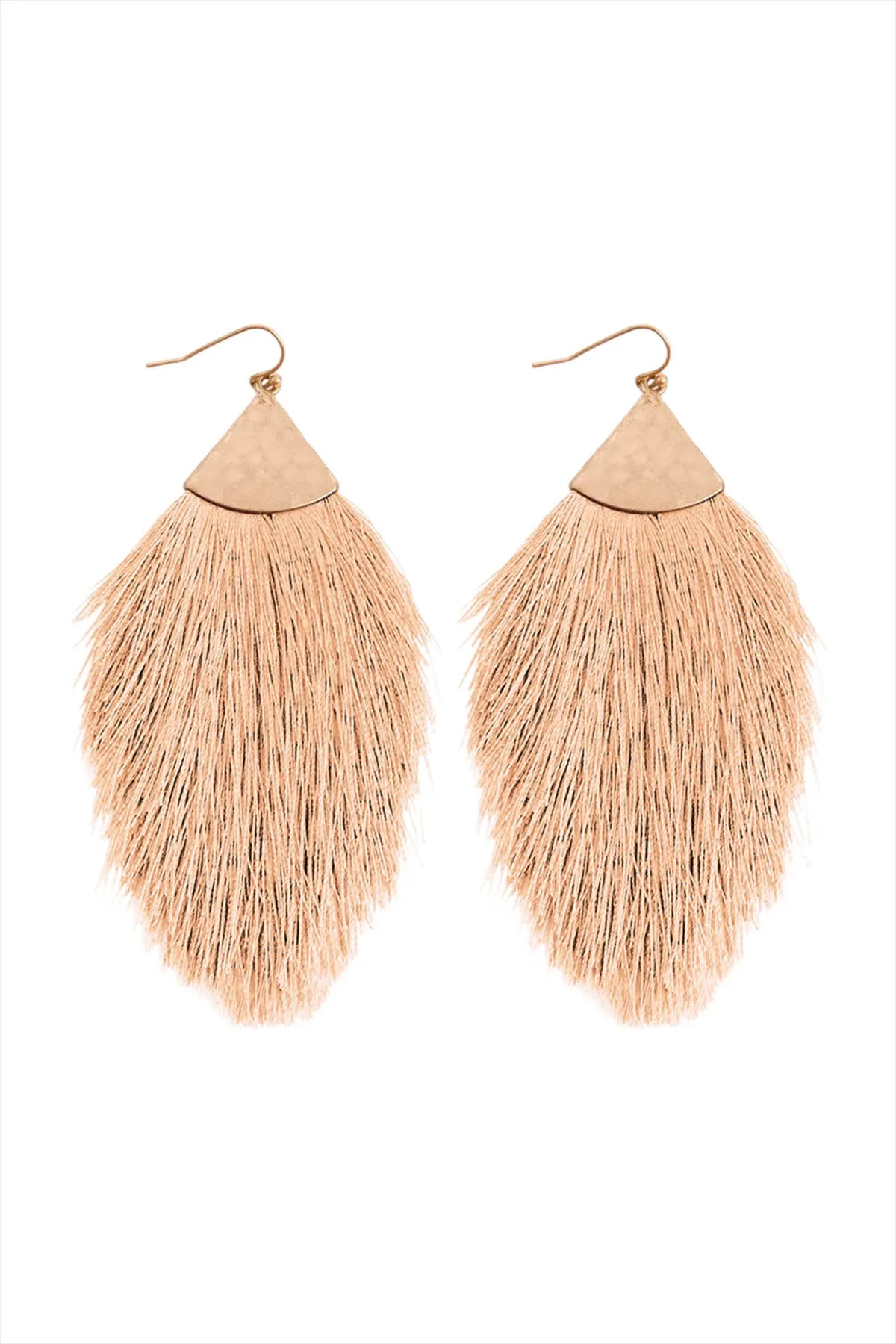 TASSEL WITH HAMMERED METAL HOOK DROP EARRINGS