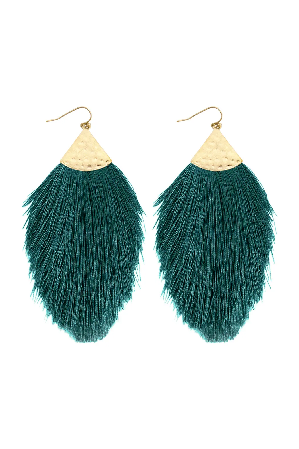 TASSEL WITH HAMMERED METAL HOOK DROP EARRINGS