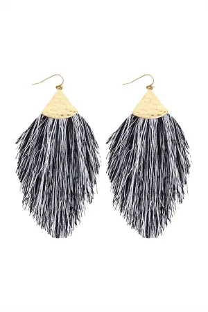 TASSEL WITH HAMMERED METAL HOOK DROP EARRINGS