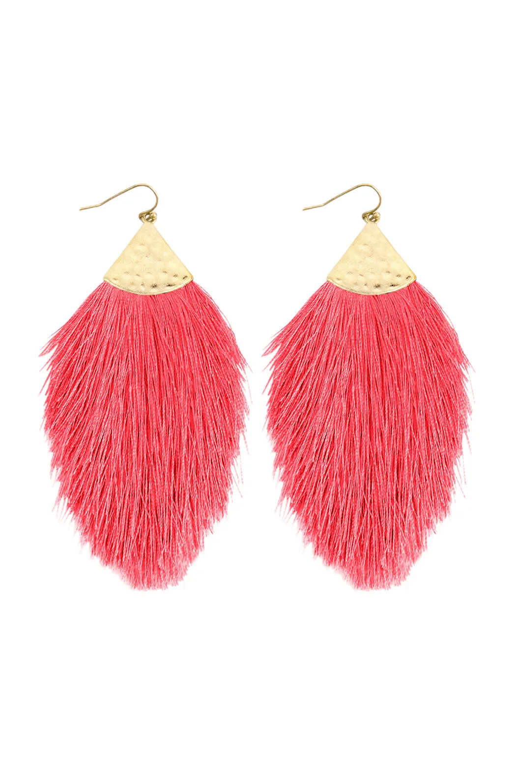 TASSEL WITH HAMMERED METAL HOOK DROP EARRINGS
